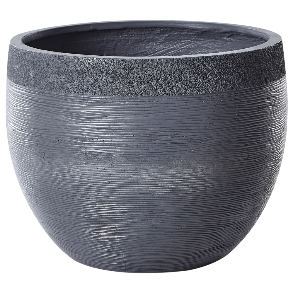 Vaso tondo in fibra di argilla e pietra grigia 50 x 50 x 39 cm interni esterni giardino terrazzo