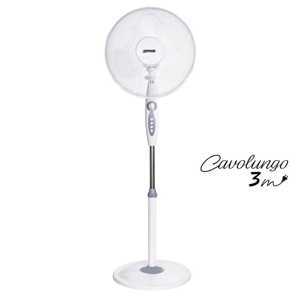 Zephir PBA41TM Ventilatore a piantana 3 velocità 133cm oscillazione  timer 45W Bianco