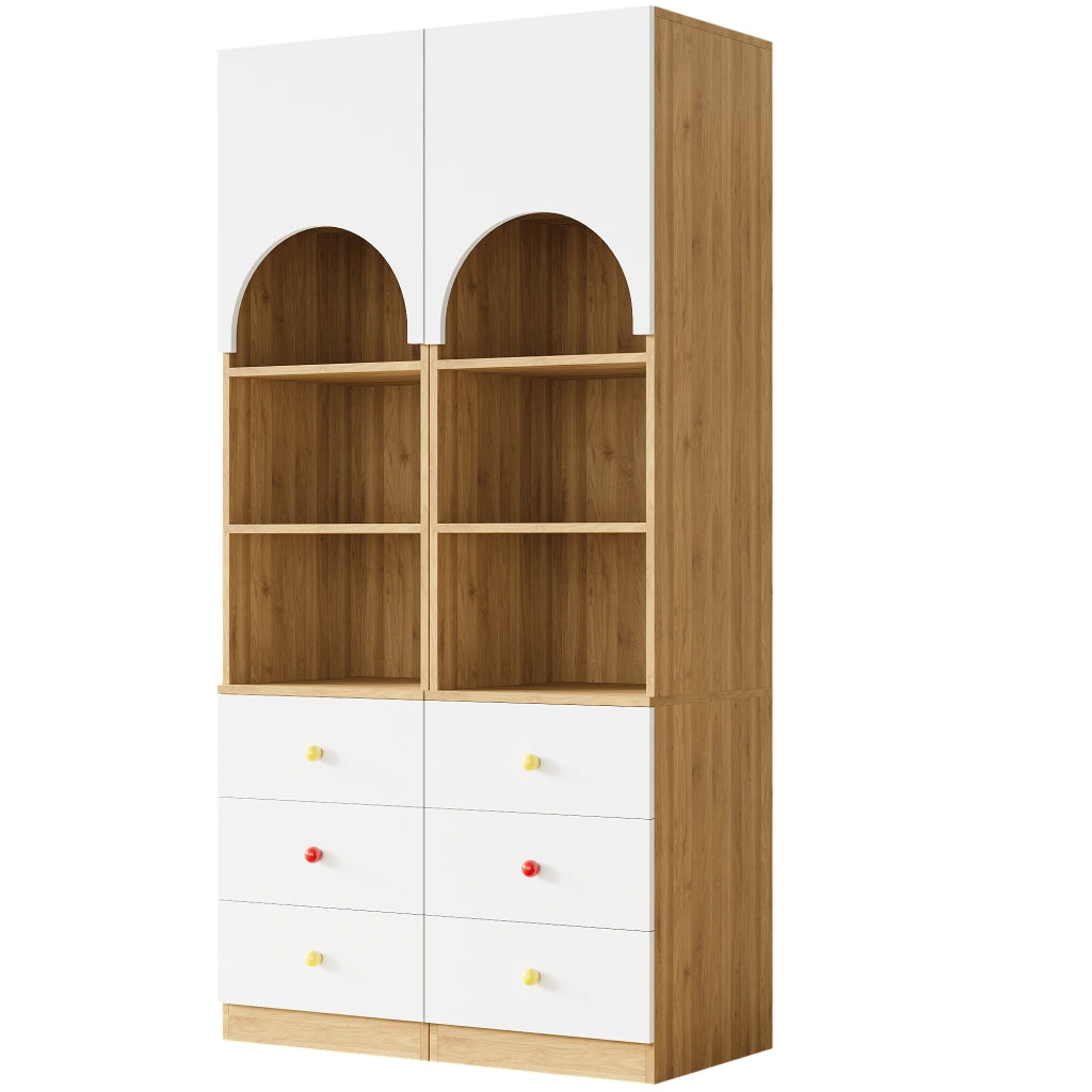 Librerie per bambini set di 2 con anta arcuata tre cassetti e tre ripiani in MDF bianche 50 × 50 × 200 cm