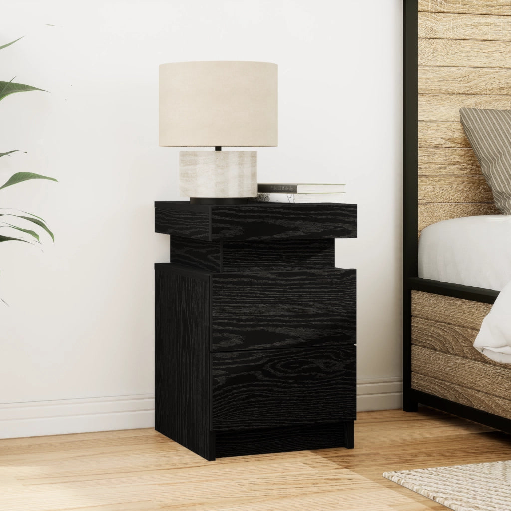 Comodino  con luci LED 2 pezzi Rovere nero 35x39x55 cm