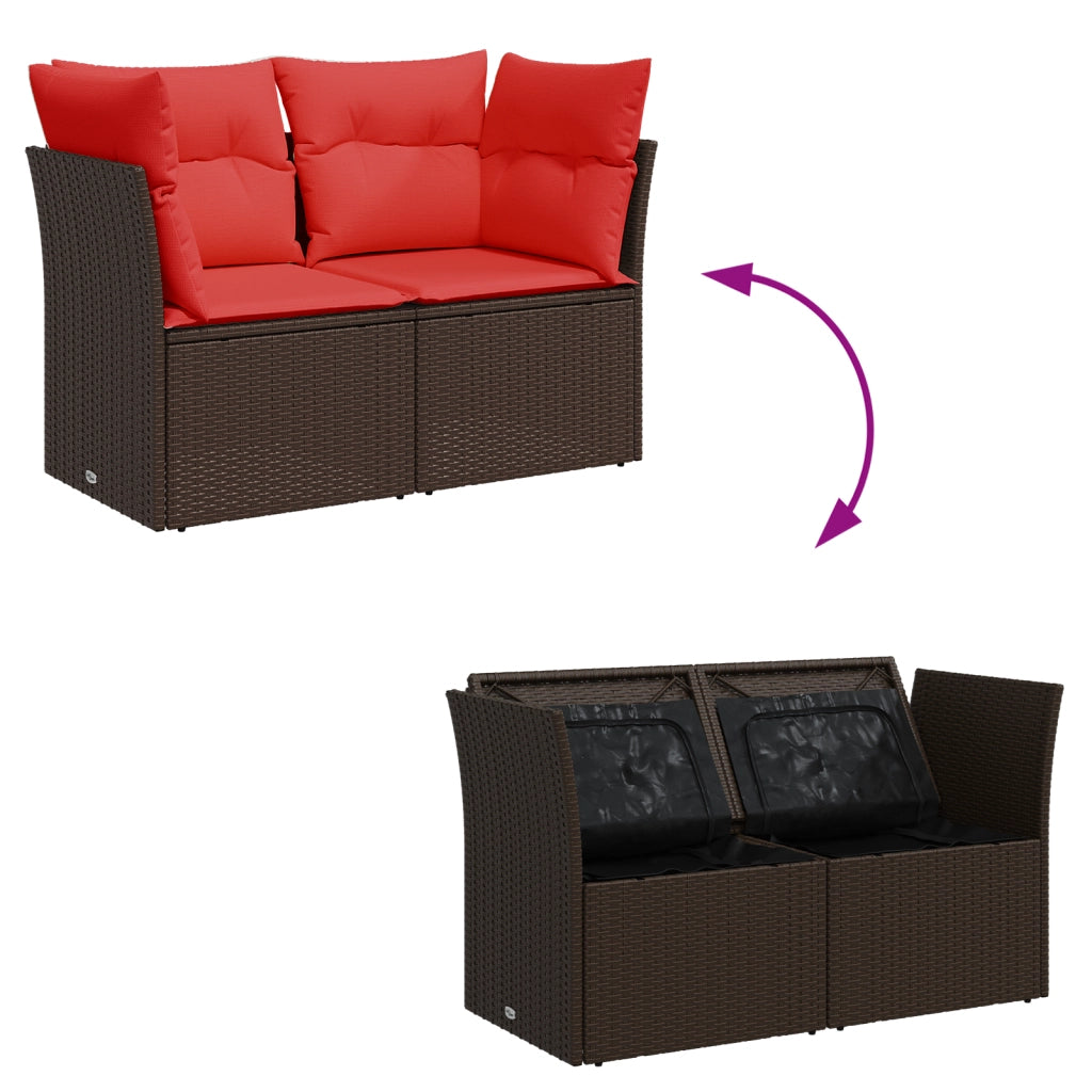 Divano da giardino con cuscini a 2 posti marrone in polyrattan 366240