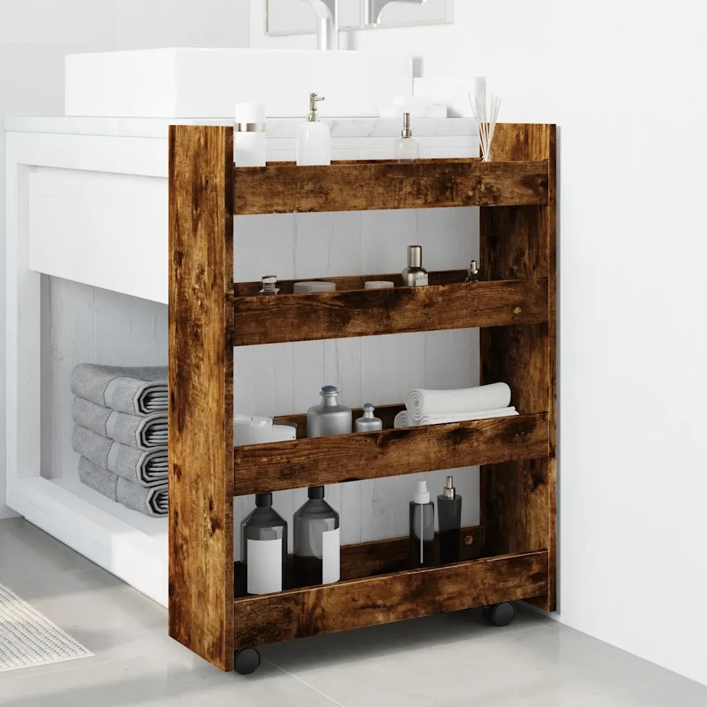 vidaXL Carrello Stretto a 4 Livelli Rovere Fumo in Truciolato