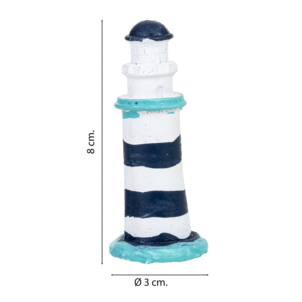 Figura decorativa a forma di faro in resina blu, 3x3x8 cm