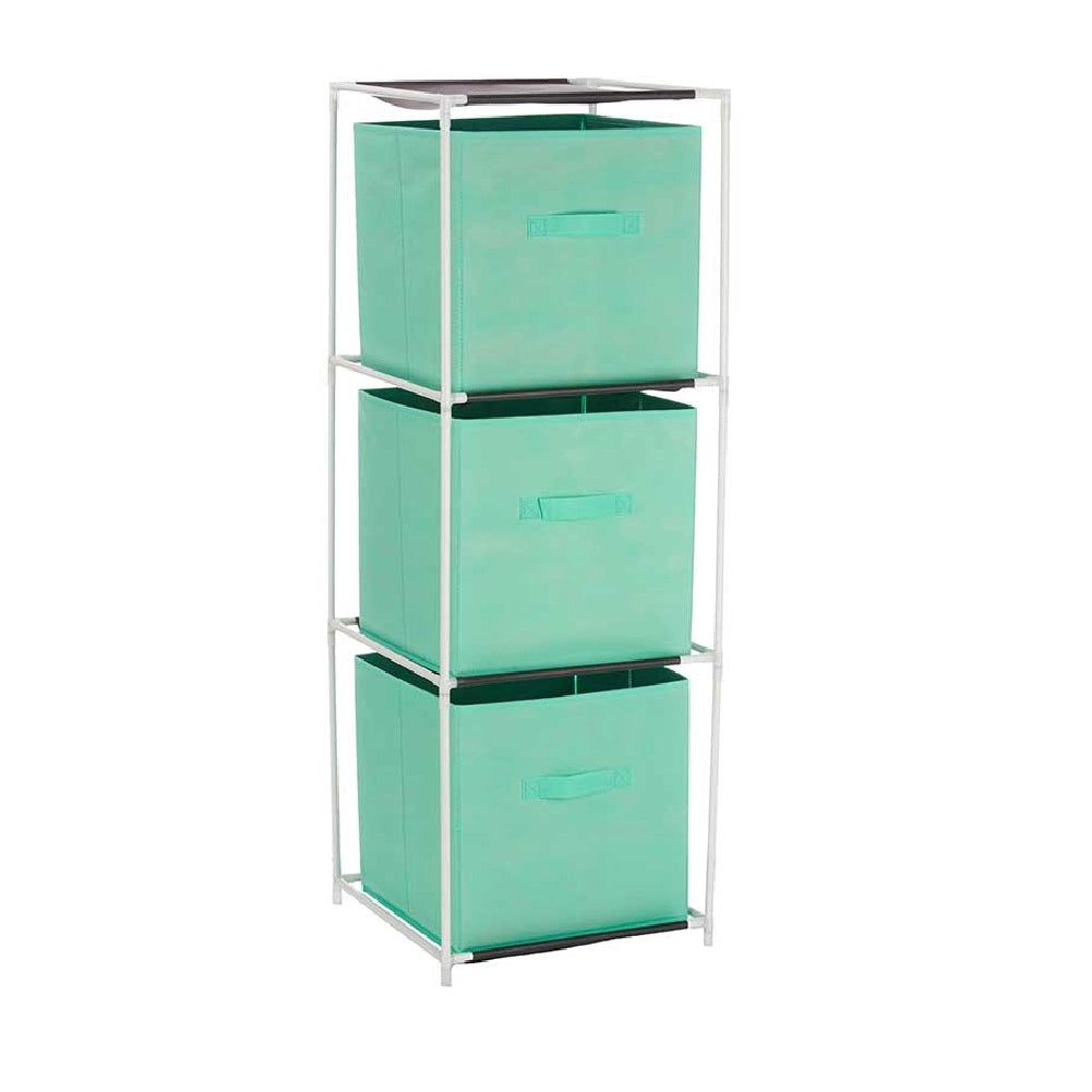 Cassettiera Multiuso in Metallo 3Cassetti in Stoffa 35x35 H 102cm Verde Salvaspazio