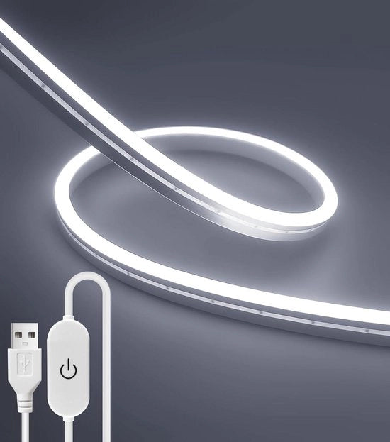 Striscia LED a Neon 3000K 2 Metri - Alimentazione USB - IP67 Resistente all'Acqua - Regolabile - Cucina - Bagno - Specchio - Decorazione Interna