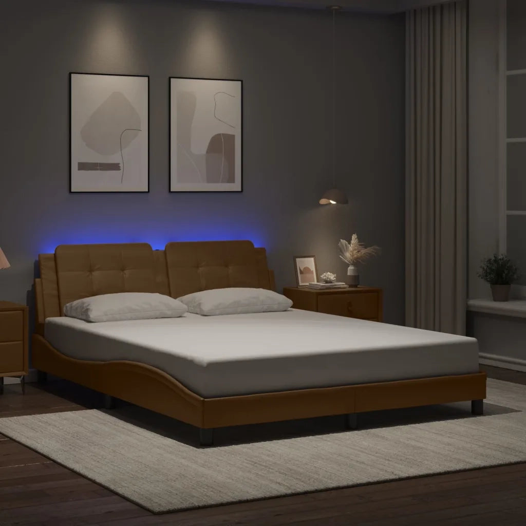 Giroletto con Luci LED Cappuccino 160x200 cm in Similpelle