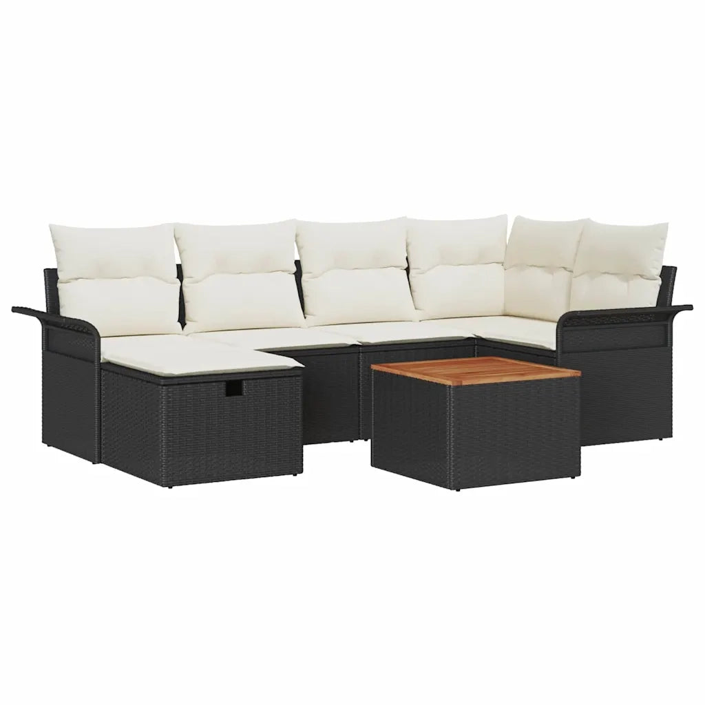 Set Divano da Giardino con cuscino 7 pcs Nero Poly Rattan