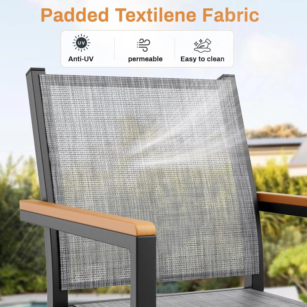 Textilene - Set di 4 sedie da giardino in alluminio, impilabili, per sala da pranzo, balcone, terrazza, piscina, ristoranti, resistente alle intemperie, 4 pezzi, colore grigio lino