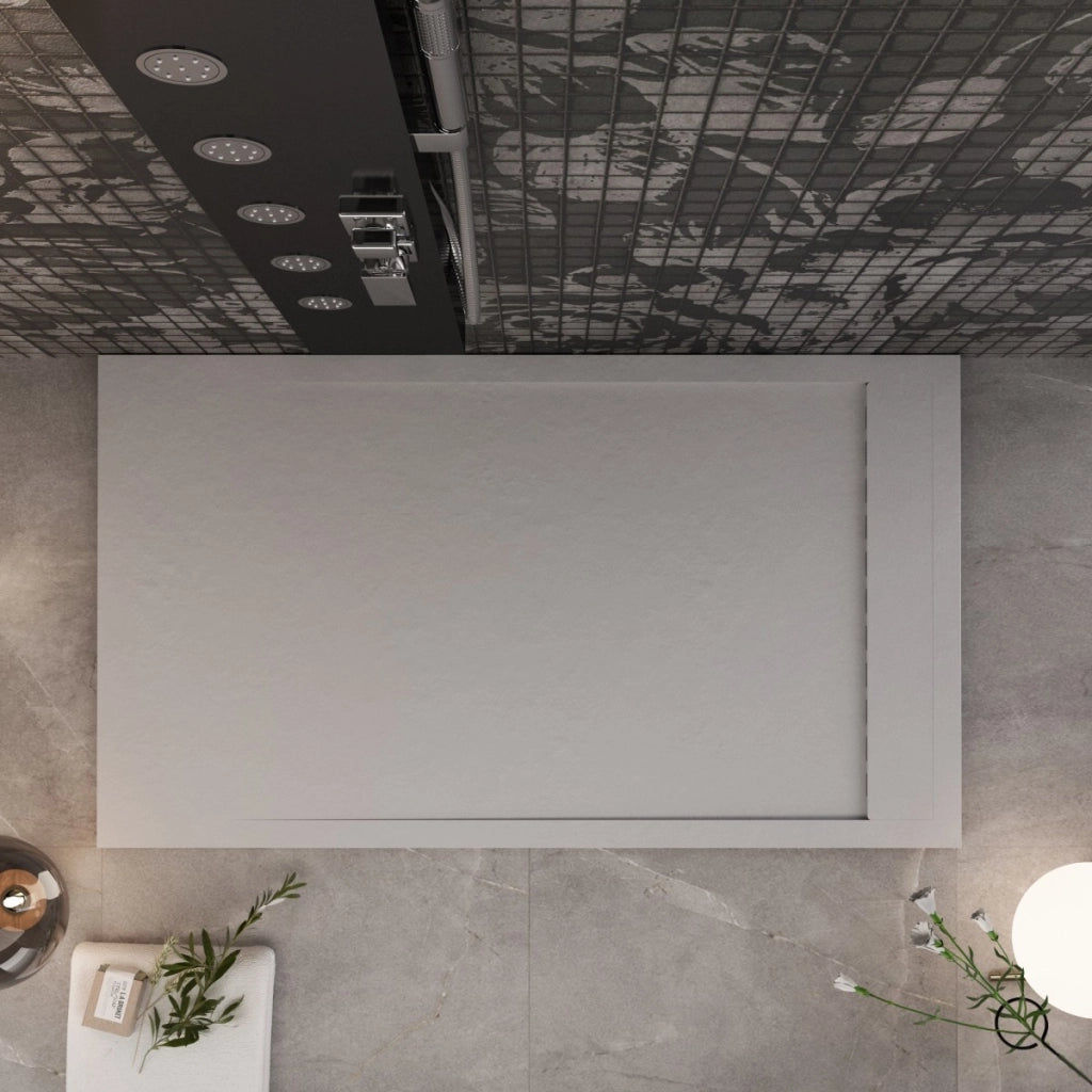 Piatto doccia in marmo resina grigio chiaro pietra cemento prestige, misura 80x120
