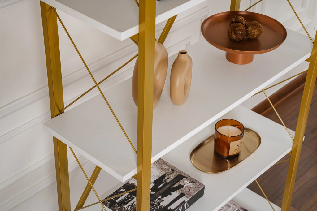 Libreria in legno "Elysian" - 90 x 33 x 180 cm - Bianco oro