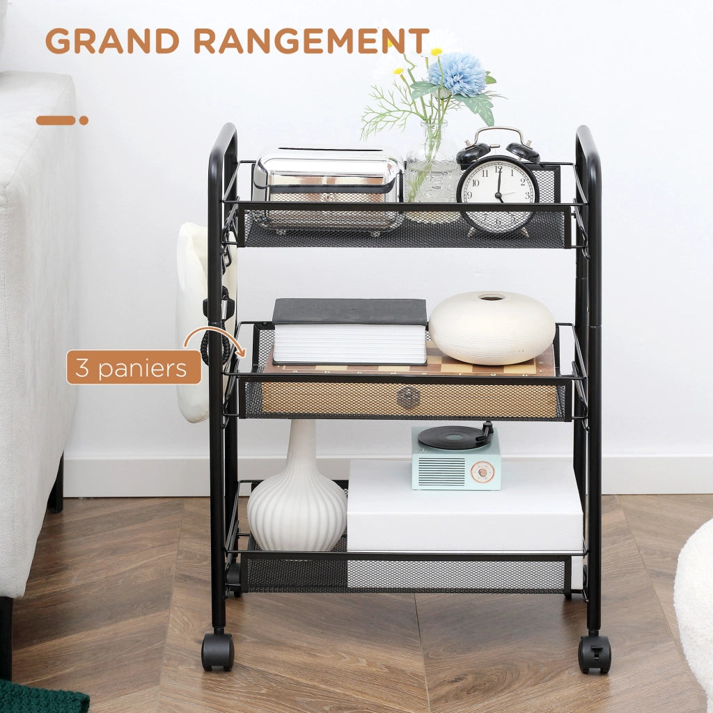 Tavolino a rotelle con cestelli ¨C zephmum ¨C 45x26.5x63 cm Nero