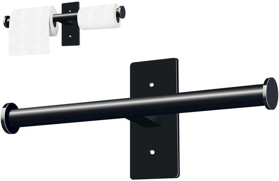 Doppio rullo holder per carta igienica, acciaio inossidabile nero, fissaggio alla parete con colla o foro per bagno (nero)