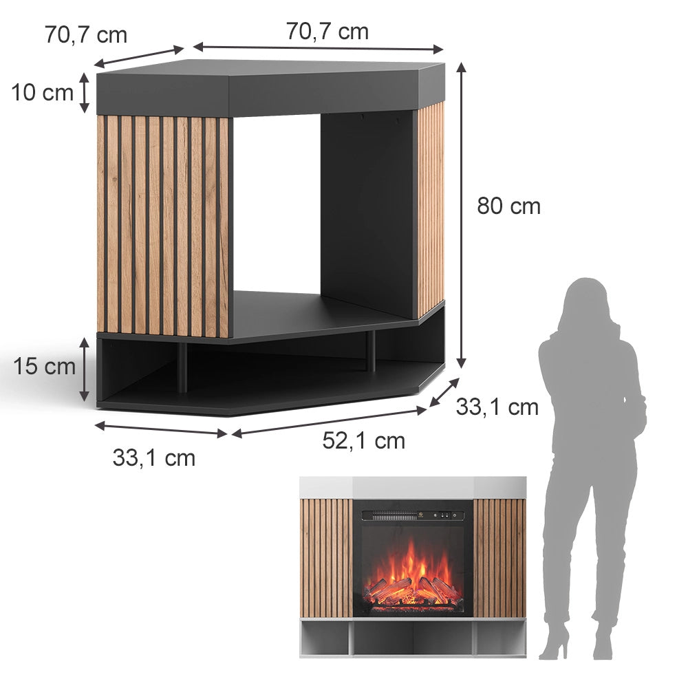 Vicco Caminetto elettrico Nero 100 cm con effetto fiamma realistico e riscaldatore da 1800W