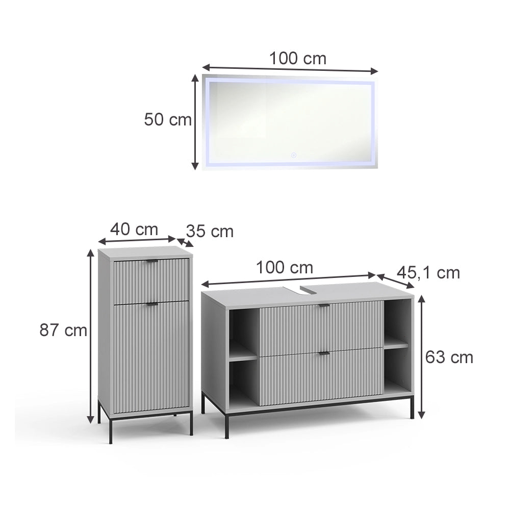 Vicco Set di mobili da bagno Grigio 3 parti