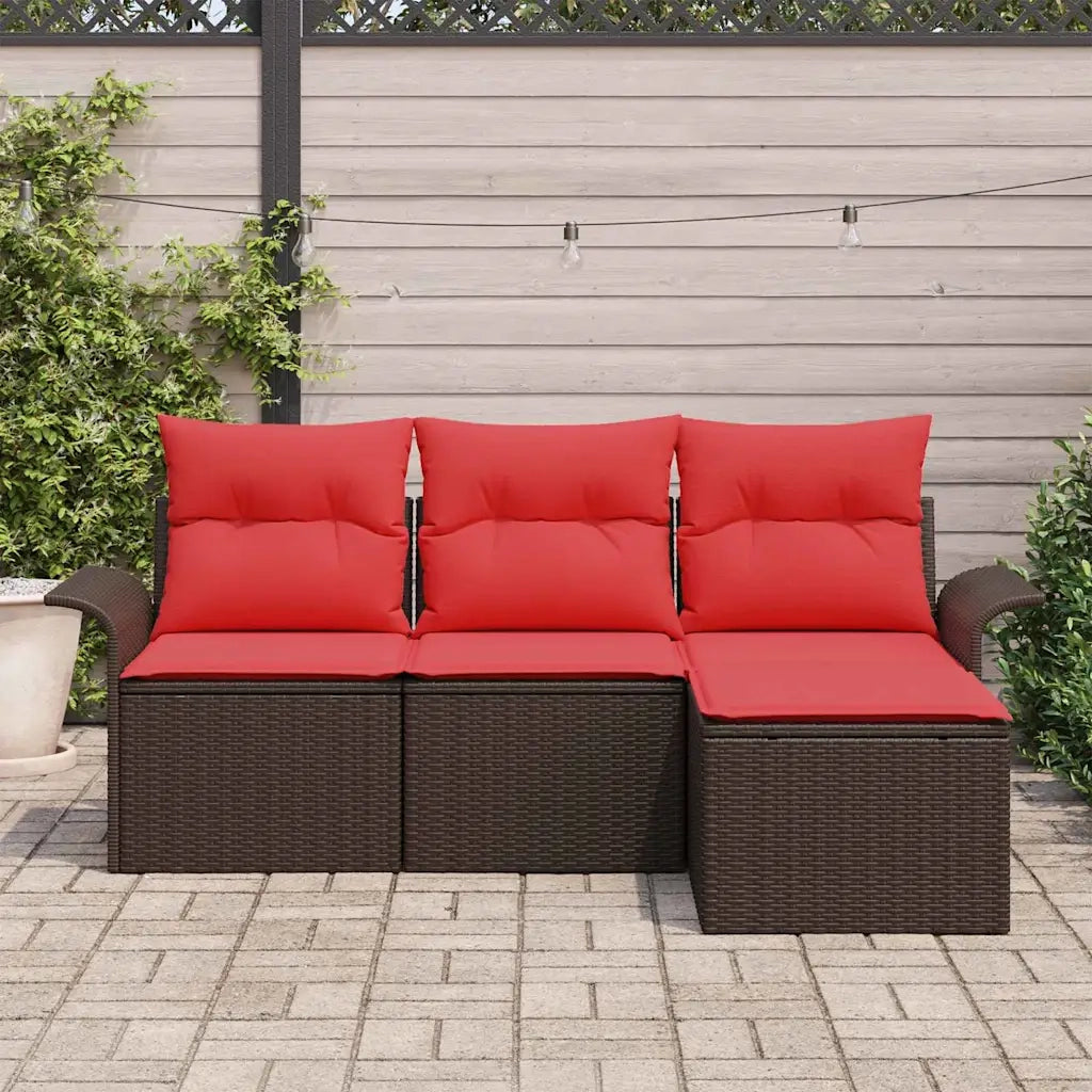 Set Divano da Giardino con cuscino 4 pz | Set Salotto da Giardino Marrone polyrattan