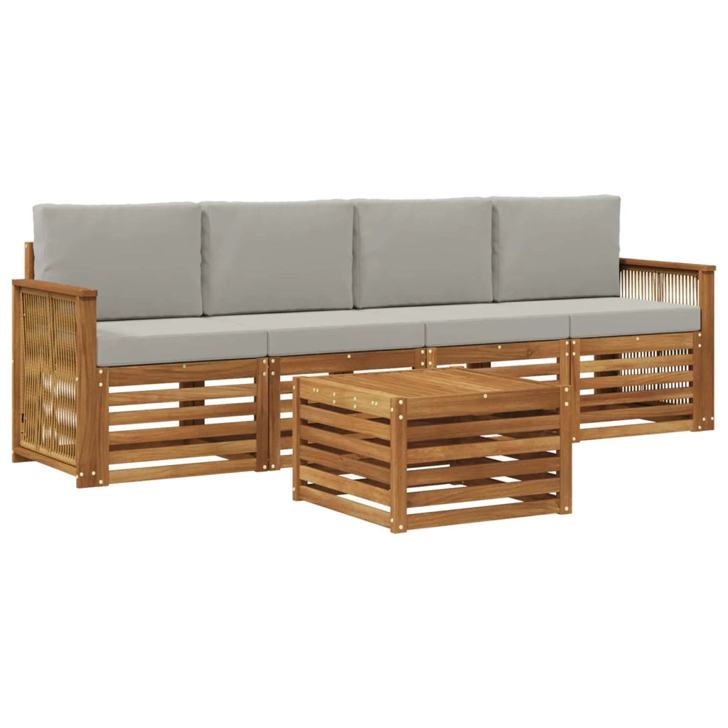 Set di divani da esterno 5 pz Naturale e Grigio Chiaro 3383997