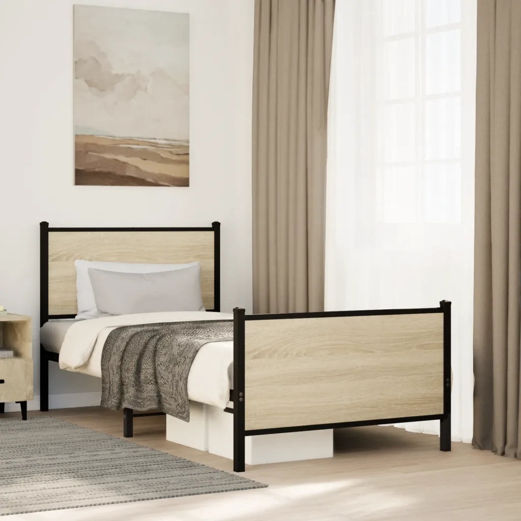 vidaXL Giroletto senza Materaso in Metallo Rovere Sonoma 75x190 cm