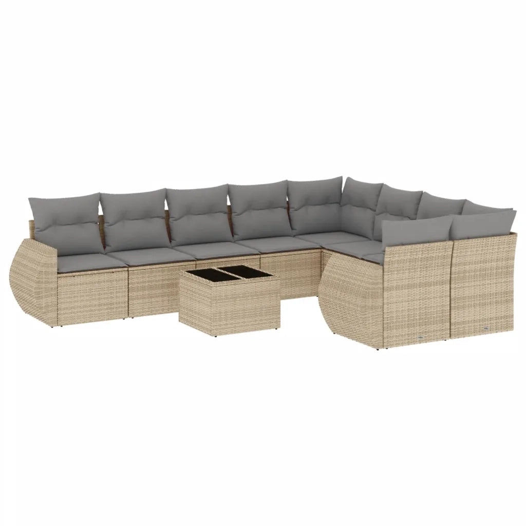 Set Divano da Giardino 10 pz con Cuscini Beige in Polyrattan