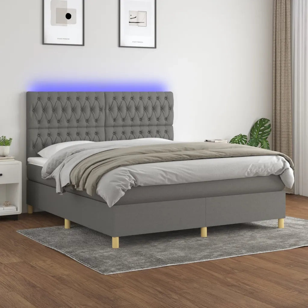 Letto a Molle Materasso e LED Grigio Scuro 160x200cm in Tessuto cod mxl 61627