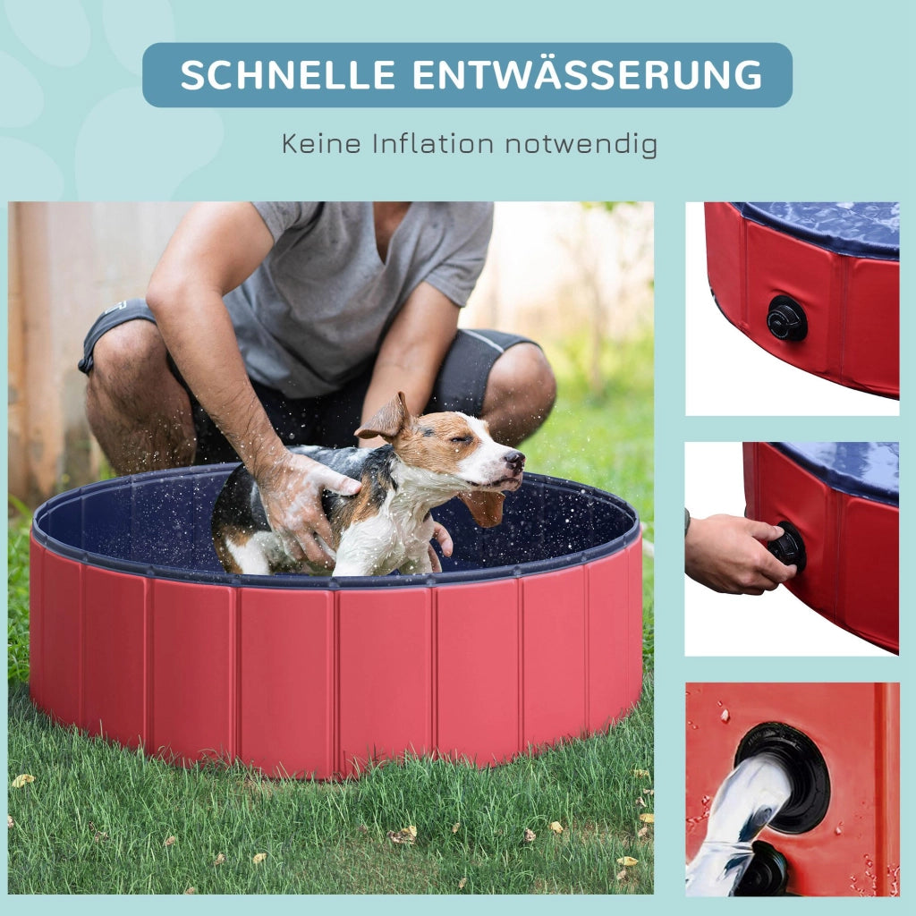 Vasca da bagno per cani e gatti pieghevole ¨C zephmum ¨C plastica e legno rosso ?100x30 cm