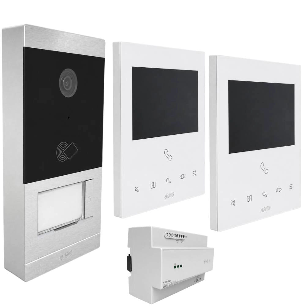 Kit videocitofonico bifamiliare ave kv01-2pit5bap con design moderno