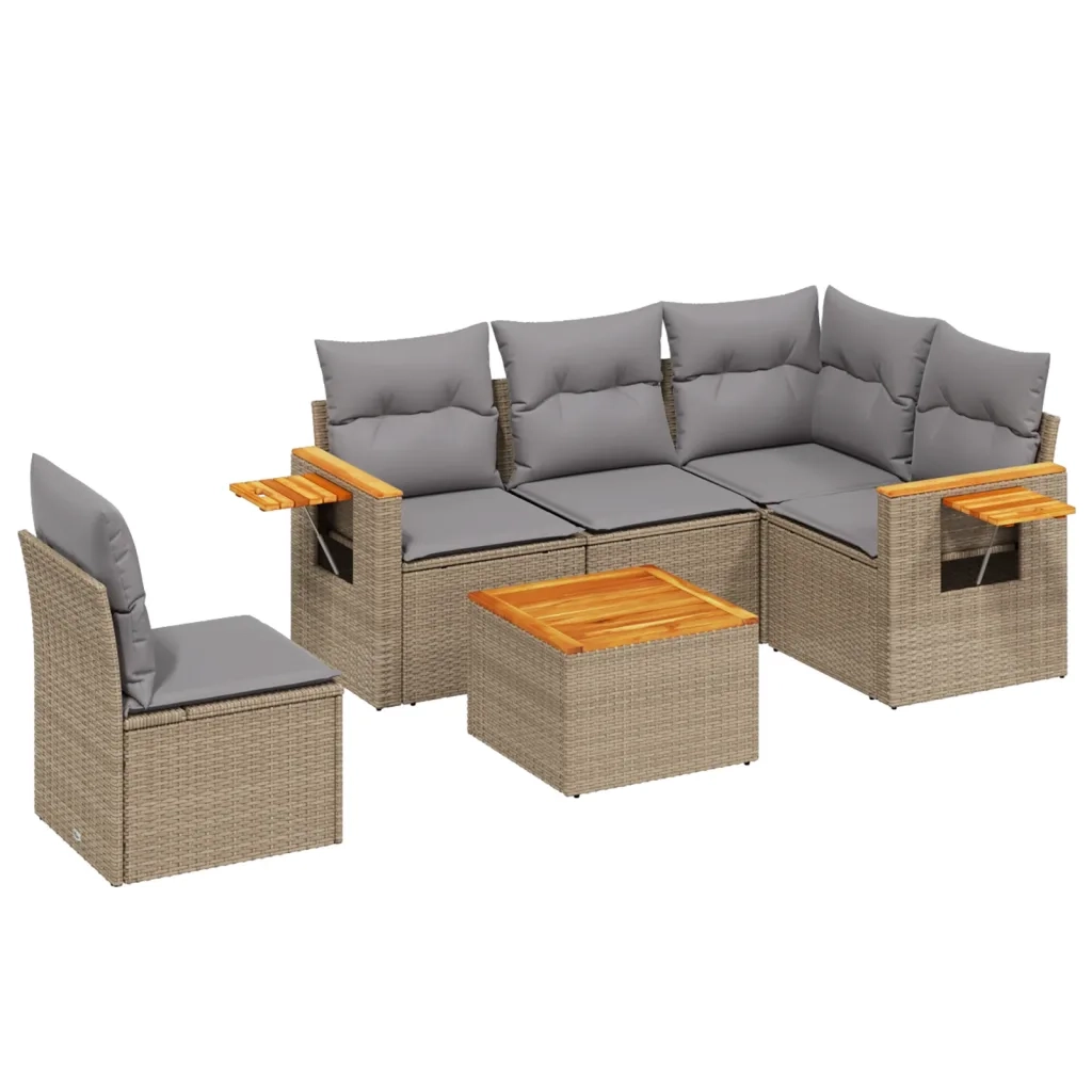 Set Divano da Giardino 6 pz con Cuscini Beige in Polyrattan