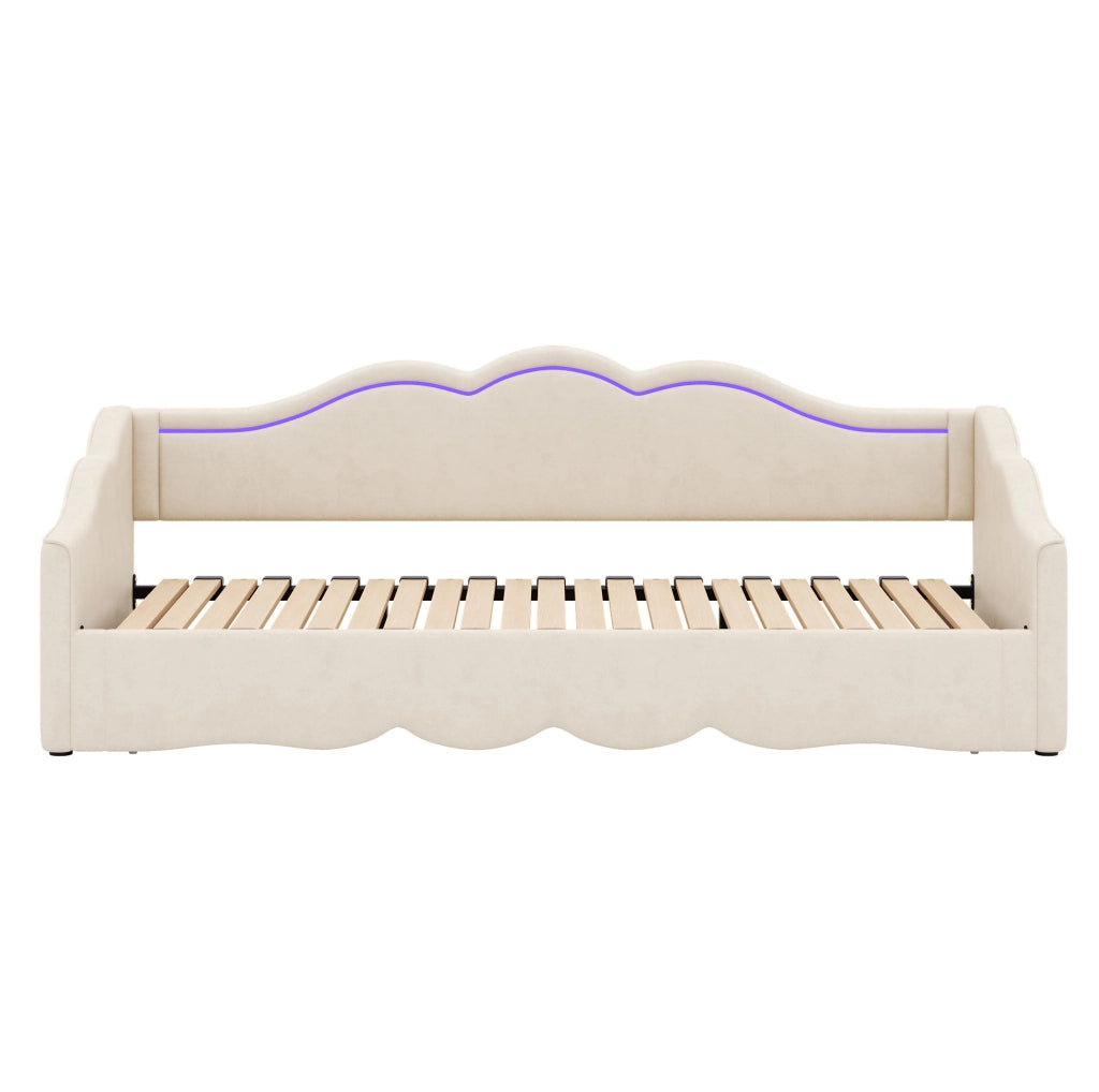 Letto estraibile 90x200 cm; 180x200 cm con LED; USB e Type-C in velluto beige