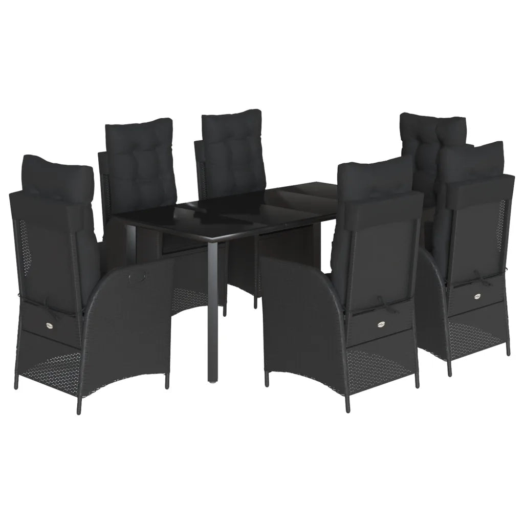 Set da Pranzo da Giardino 7 pz Nero con Cuscini in Polyrattan 3213190