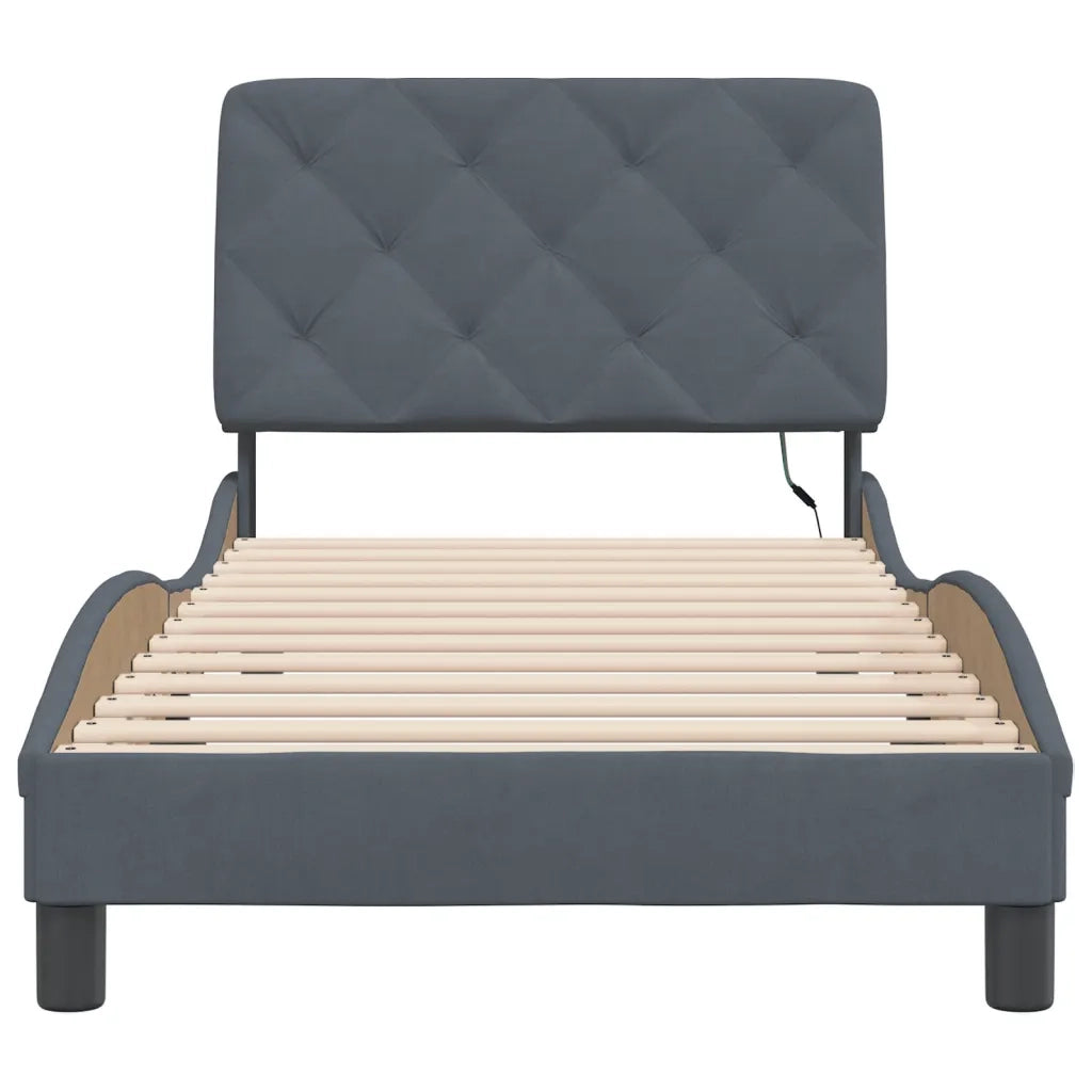 Giroletto con LED senza Materasso-Struttura Letto Grigio Scuro 90x200 cm in Velluto