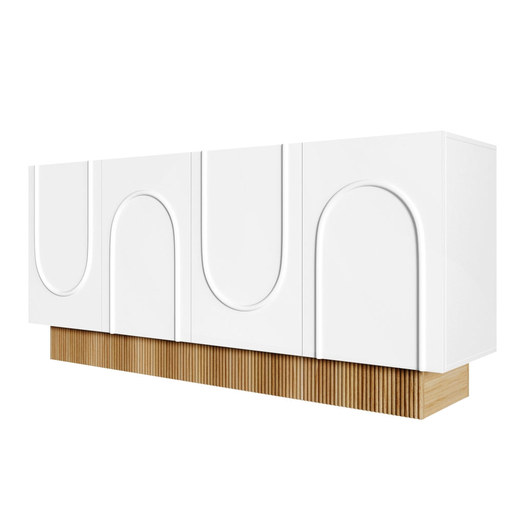 Credenza moderna 160x75x38 cm bianca effetto legno a 4 ante