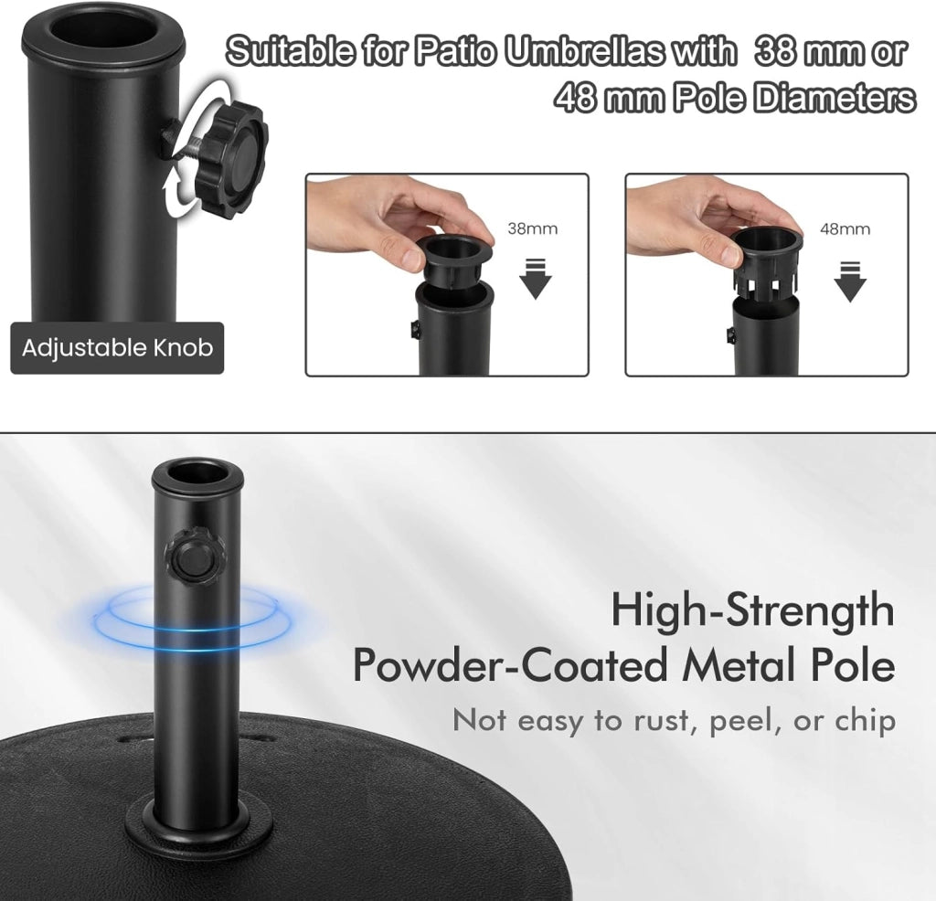 Supporto per ombrellone con Ruote, Supporto per ombrelloni da 38 mm/48 mm, Base per ombrellone Mobile, φ 52 x 41,5 cm (H), per Giardino, terrazza, Cortile
