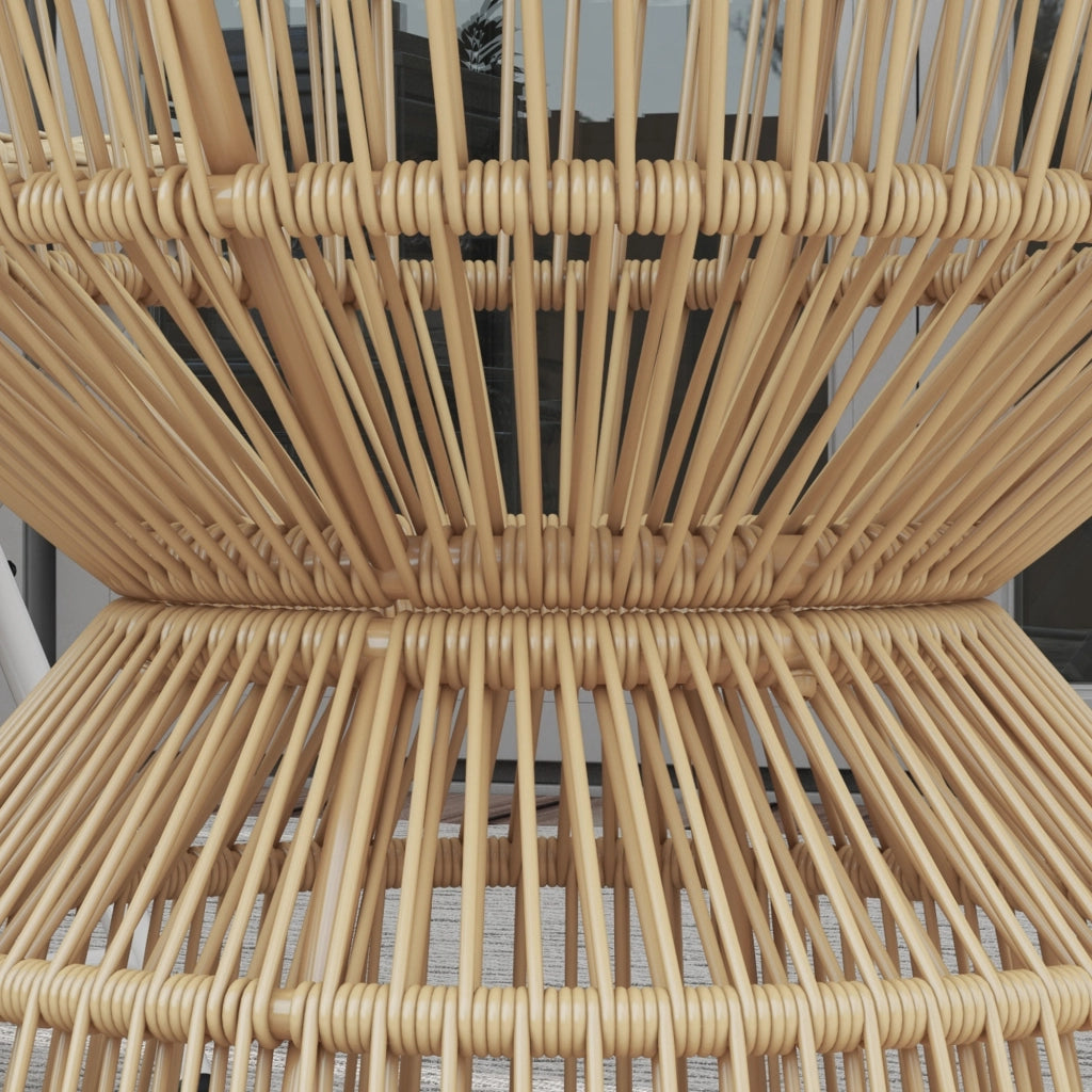 Tavolino Laterale Stile Boho 60 X 60 X 50 Cm Metallo Vetro Rattan PE Legno Naturale Per Esterni
