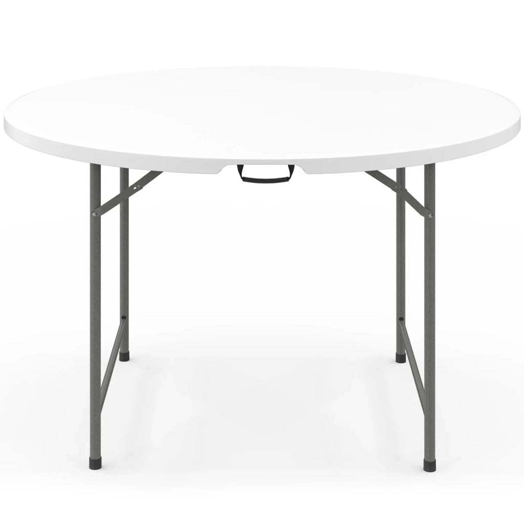IDMarket - Tavolo rotondo pieghevole portatile da 122 cm per il campeggio o il divertimento con copertura bianca