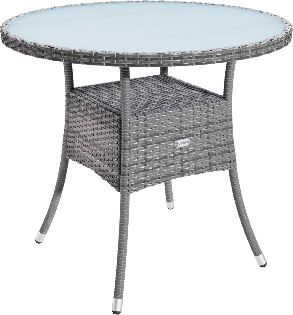 ® Tavolo Rotondo da Giardino Polyrattan Ø 60 Piano in Vetro 5mm Altezza Regolabile Tavolino Terrazza Balcone