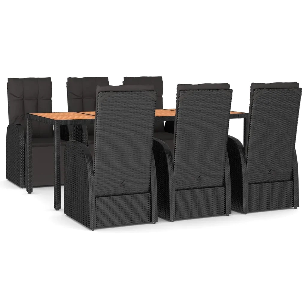 Set Pranzo Giardino 7pz Nero Polyrattan e Legno Massello Acacia 3157610