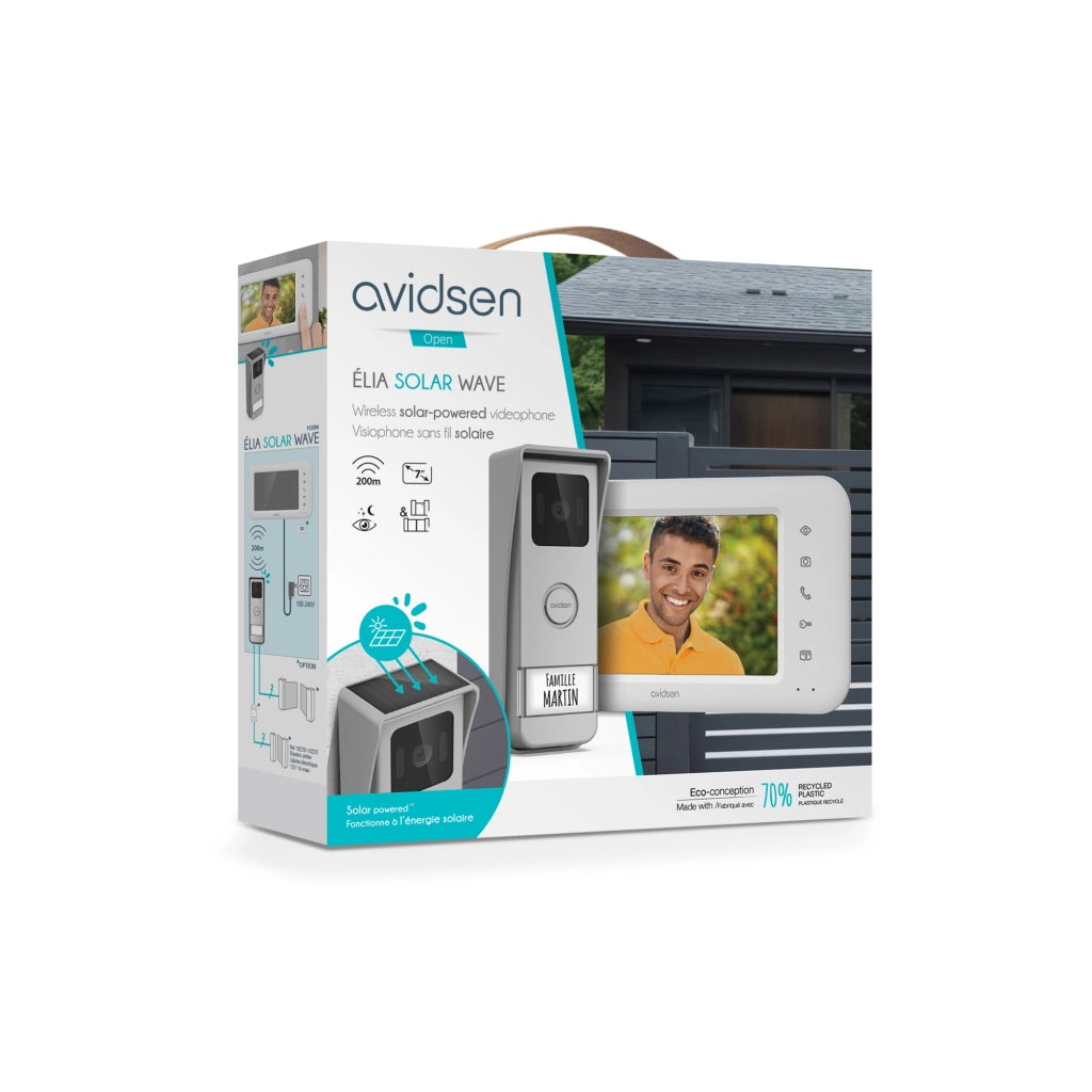 Videocitofono Wireless senza fili , Monofamiliare 7'' Elia Solar Wave con Pannello Solare - Avidsen