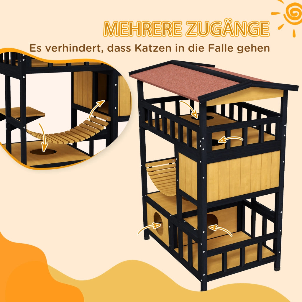 Casetta per Gatti con Piattaforme e Tunnel ¨C Minimal ¨C Legno Naturale