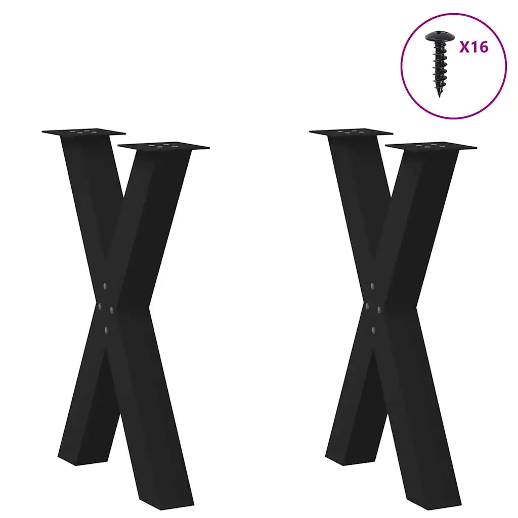Gambe per tavolo da pranzo a forma di X 2 pz nere 50x(72-73) cm in acciaio