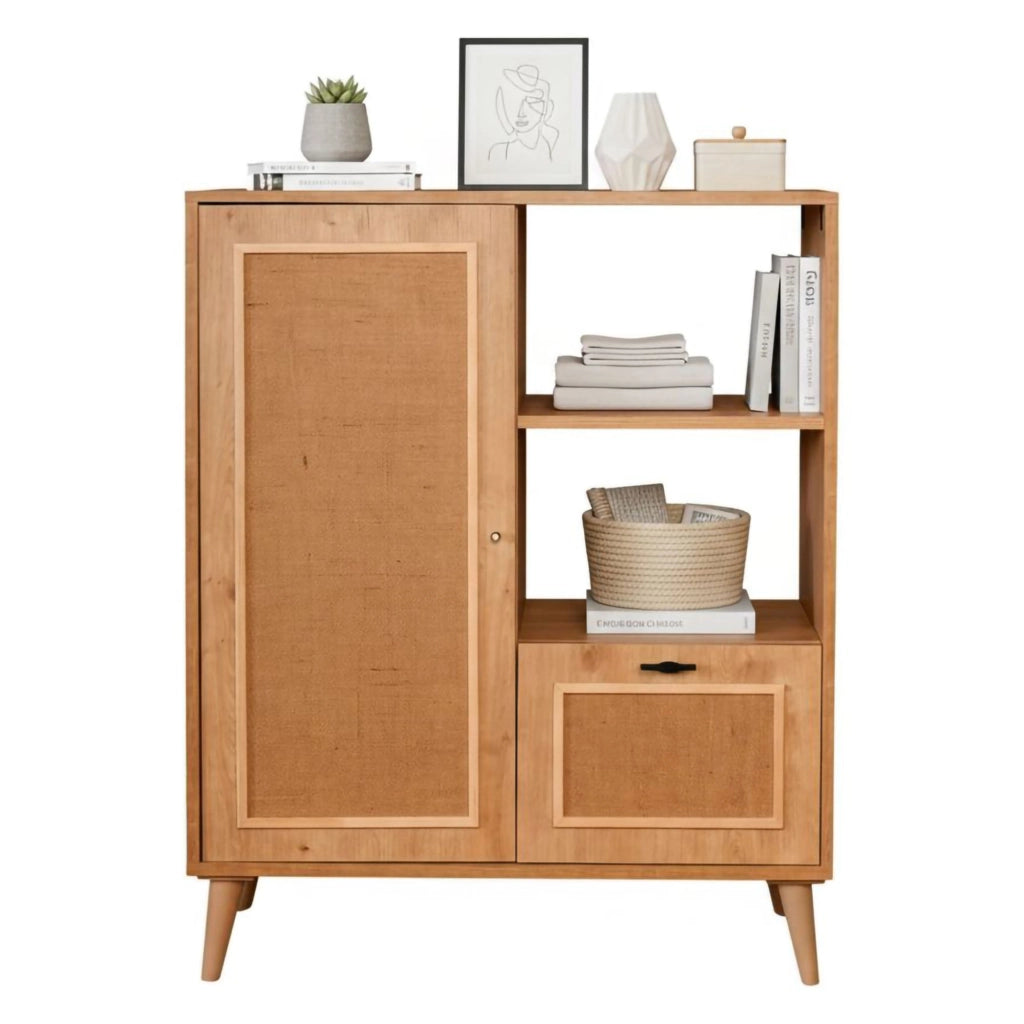 Credenza Jingu, Buffet da soggiorno, Madia da salotto, Dispensa da cucina, 90x40h110 cm, Quercia