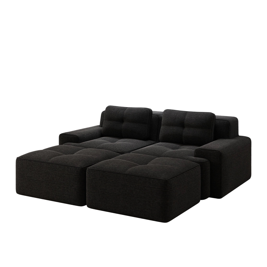 Divano Modulare Cloud 2 Posti con Ottoman ¨C MINIMAL ¨C Velluto a Coste, Nero