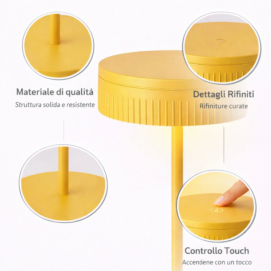 LAMPADA TAVOLO LED RICARICABILE TOUCH USB 2000MAH DESIGN MODERNO GIALLO LPT146