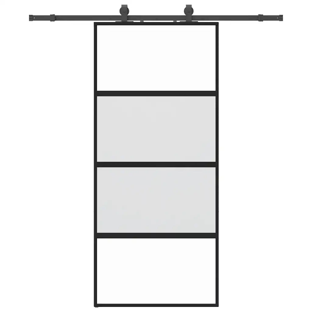 Porta Scorrevole Set Ferramenta Nera 90x205 cm Vetro Temperato
