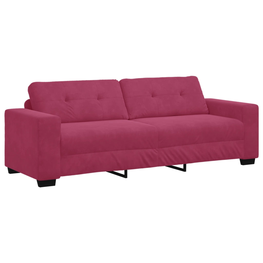 Set Divano 3 Pezzi con Cuscini Velluto Rosso Vino