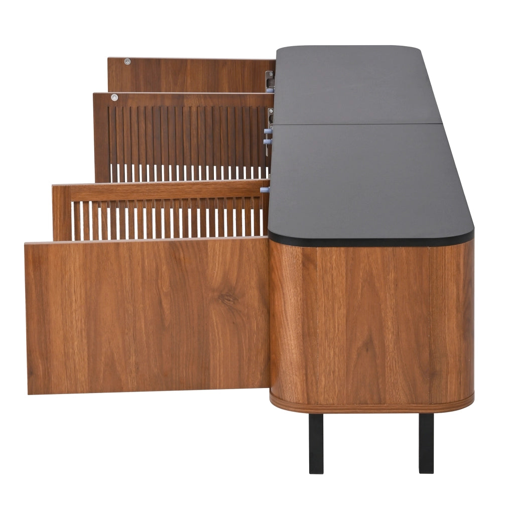 Mobile TV moderno con ante a griglia; 190 x 35 x 45 cm; MDF; nero e noce