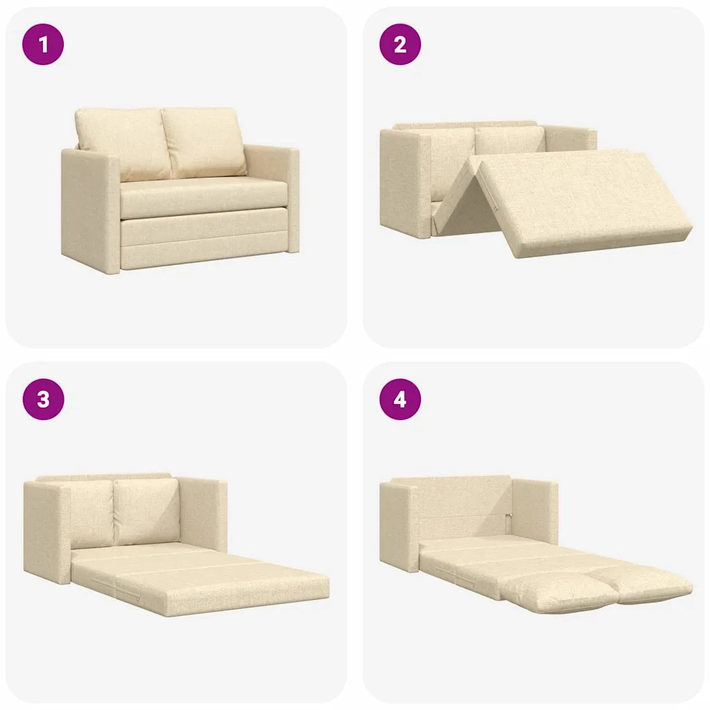 Divano Letto da Terra 2 in 1-Sofa Letto-Daybed Crema 112x174x55 cm Tessuto