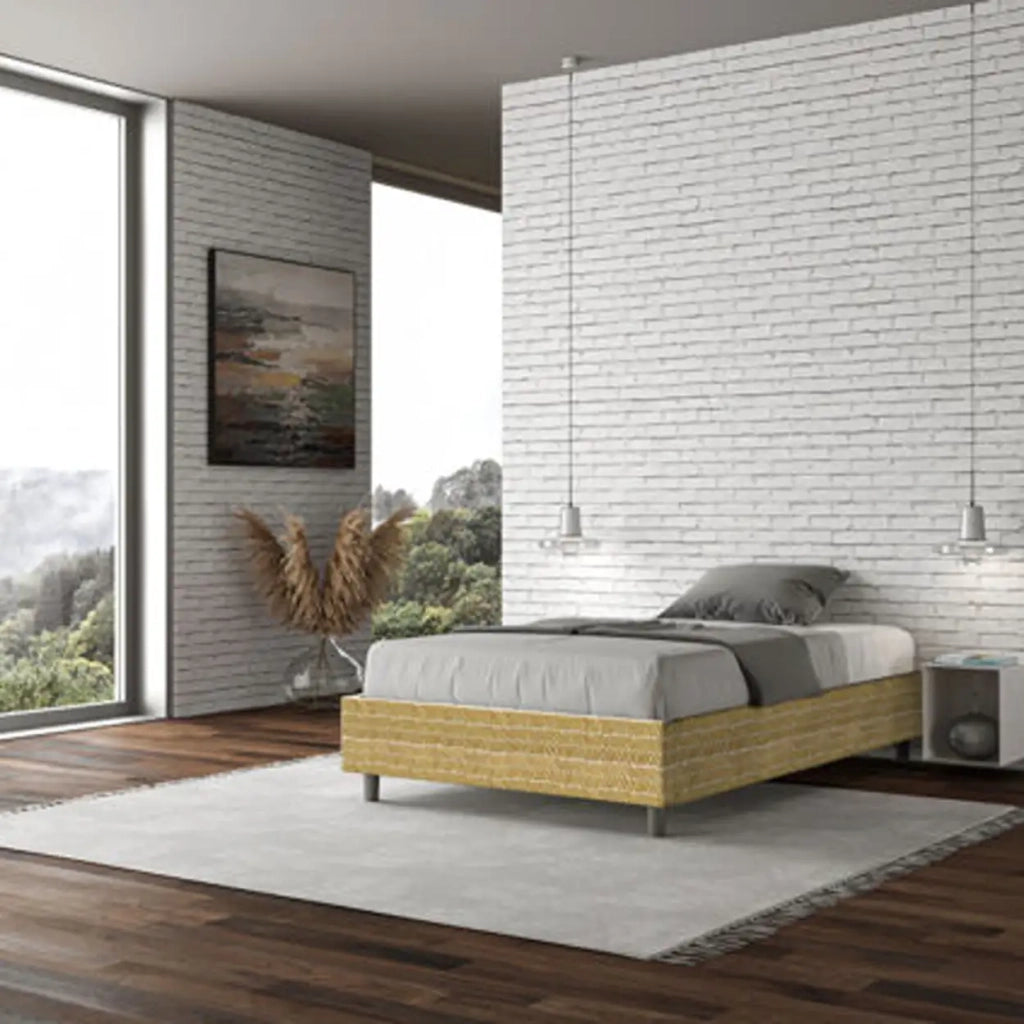 Letto una piazza e mezza con rete imbottito 120x200 tessuto Aragona 3 giallo Azelia