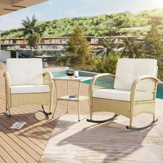Sedia a Sostegno per Balcone - Rotante - 3 Posti - Sedile Oscillante - Cuscini Beige