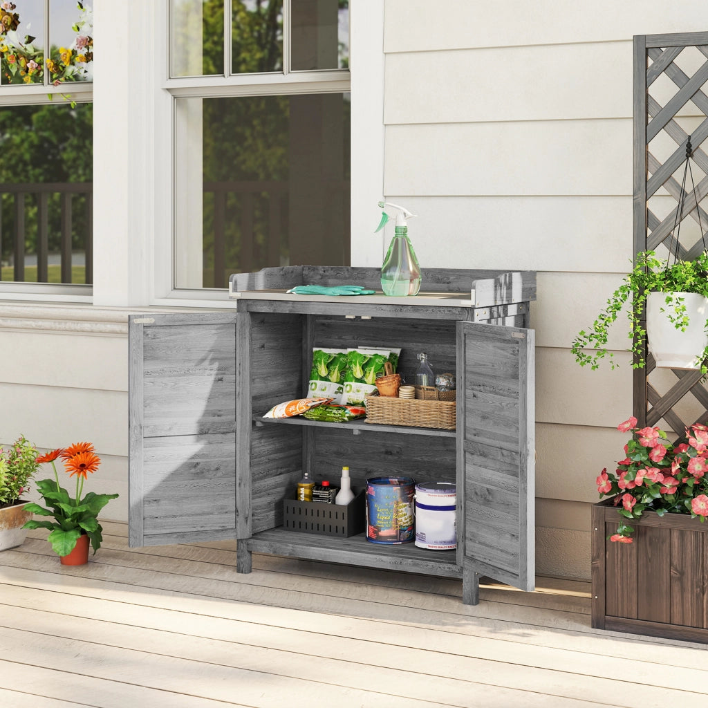 Armadio da giardino con tavolo da lavoro ¨C Minimal ¨C 2 ripiani, grigio