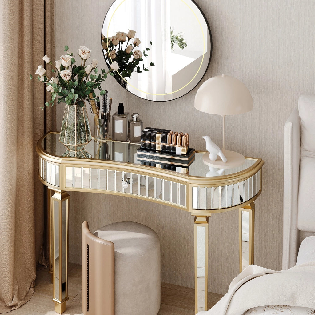 Consolle 120x38x78 cm con cassetto in MDF e vetro oro e argento