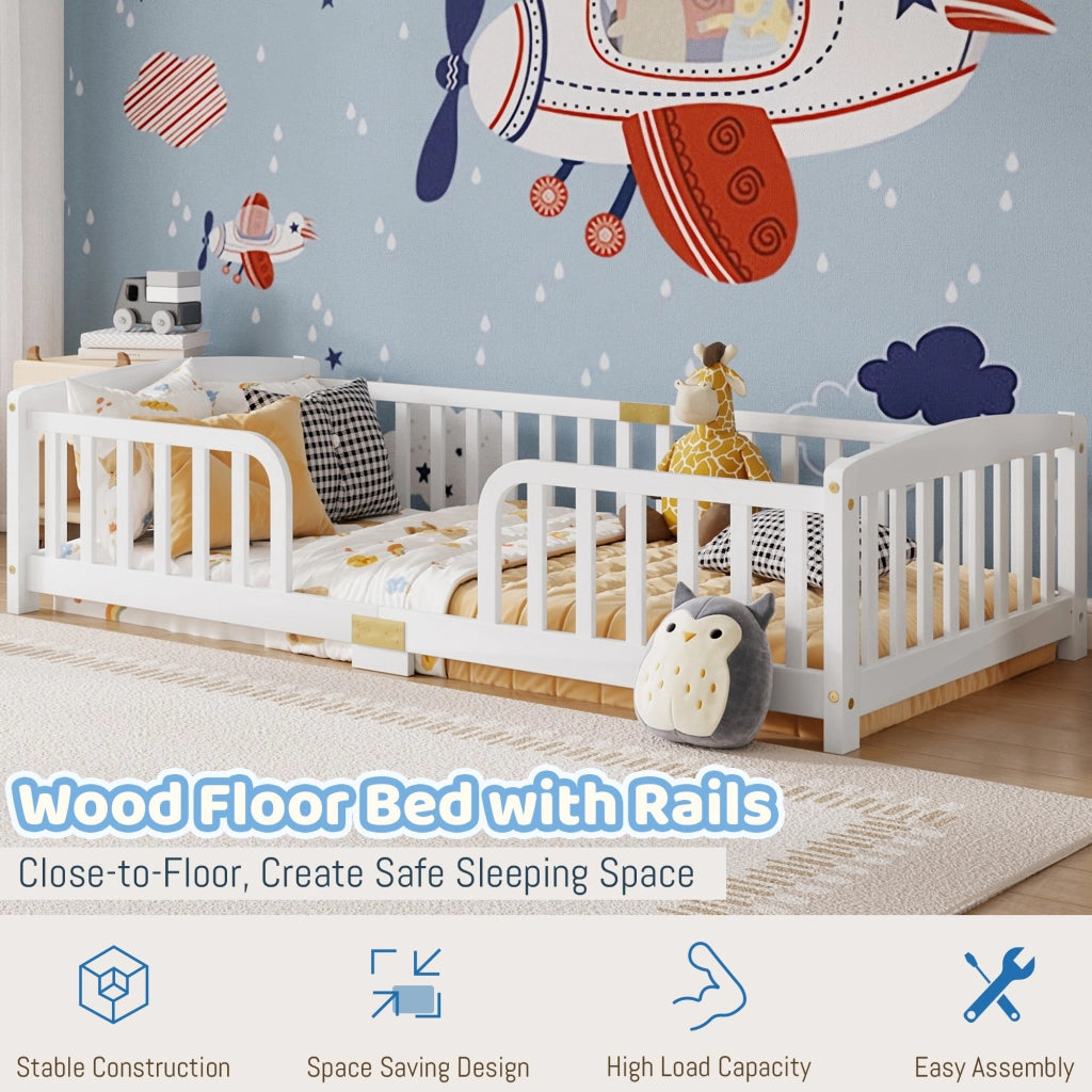 Lettino per bambini 90 x 200 cm, con spondine di sicurezza, senza piastra di base, bianco